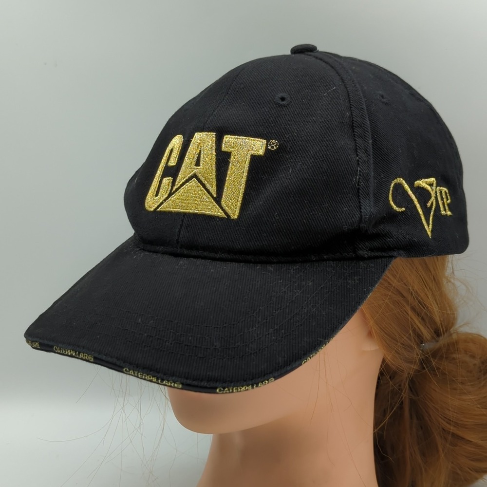 CAT Caterpillar Black & Gold Embroidered VIP Logo Hat Baseball Cap Construction